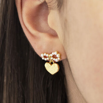 Pearl Bow Heart Earrings, 2 of 6