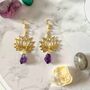 Gold Lotus Flower Amethyst Earrings, thumbnail 1 of 2