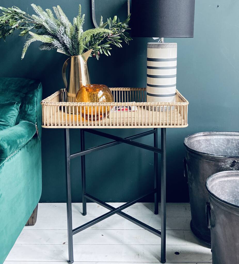Rattan And Metal Side/Tray Table