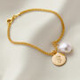 Gold Initial Disc Bracelet With Freshwater Pearl, thumbnail 1 of 9