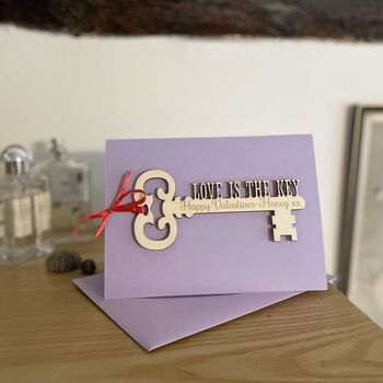 Personalised Love Is The Key Valentines Keepsake Card, 4 of 10
