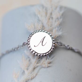 Engraved Beaded Disc Initial Bracelet Sterling Silver, 2 of 4