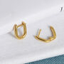 Molten U Shaped Huggie Hoop Earrings 18 K Gold Plated, thumbnail 1 of 6
