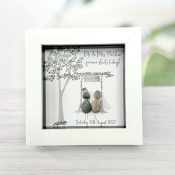 Personalised Wedding Mr And Mrs Pebble Picture, 2 of 3