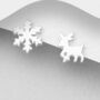 Merry Little Christmas Reindeer And Snowflake Sterling Silver Earrings, thumbnail 3 of 7