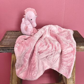 Personalised Seahorse Baby Comforter Blanket, 2 of 3