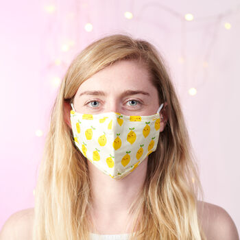Lemon Print 100% Cotton Face Mask With Filters, 2 of 4