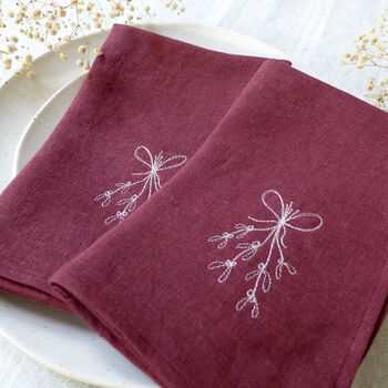 Embroidered Mistletoe Linen Napkins, 4 of 6