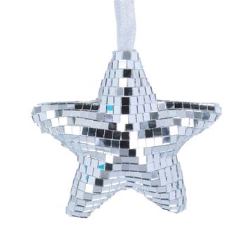 Silver Disco Star Tree Decoration, 2 of 3