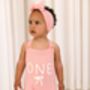 Baby's First Birthday 'One' Knitted Frill And Bow Detail Romper, thumbnail 1 of 7