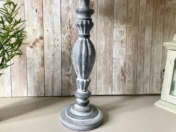 52cm Grey Washed Wooden Fluted Bedside Table Lamp With Plain Shade, 3 of 7
