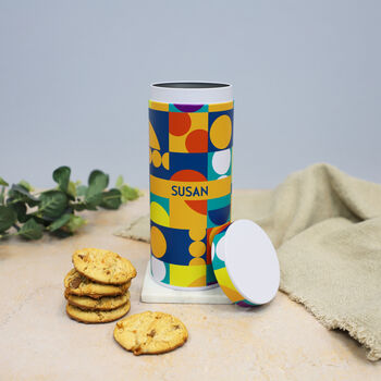 Personalised Retro Geometric Cylindrical Biscuit Tin, 2 of 7
