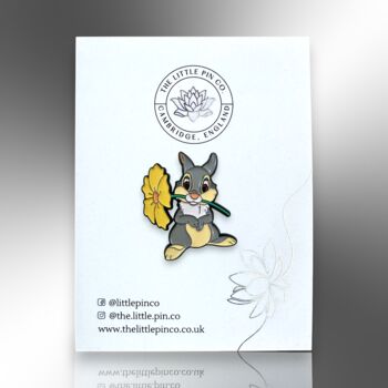 Grey Cartoon Bunny Rabbit Holding A Flower Enamel Pin Badge, Easter Accessory, Animal Gifts For Kids, 4 of 8