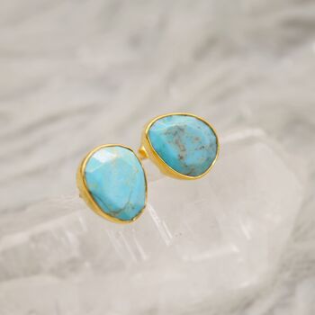 Blue Turquoise Gold Stud Earrings, 6 of 9