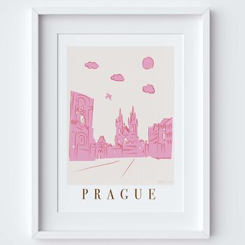 Prague Czech Republic Pink Skyline Scene Art Print, 2 of 2