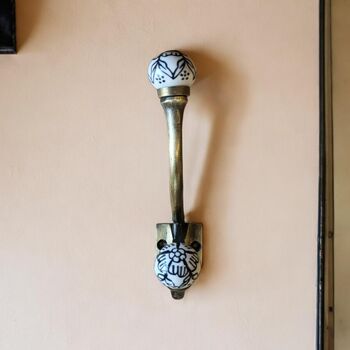 Antique Bronze Hook With Decorative Ceramic Knob Heads, 5 of 6