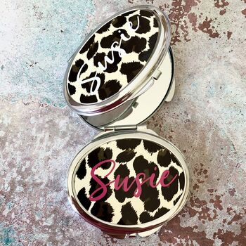 Personalised Leopard Print Compact Mirror, 4 of 4