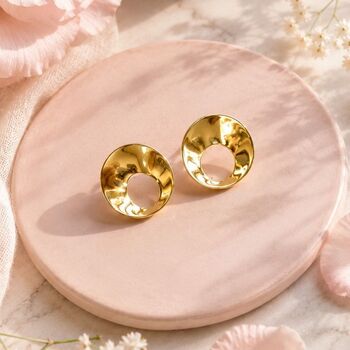 Round Gold Swirl Sterling Silver Stud Earrings, 2 of 8