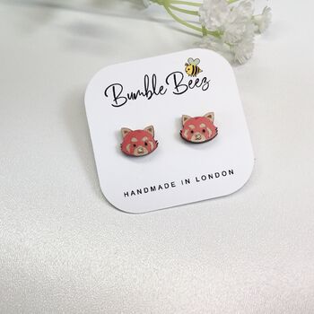 Wooden Red Panda Stud Earrings, 4 of 4