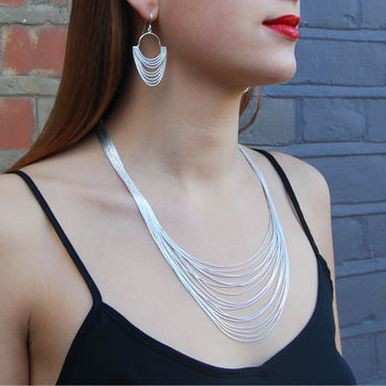 30 Strand Liquid Silver Statement Layered Necklace, 2 of 4