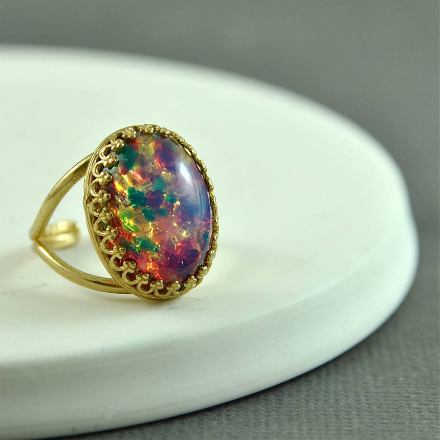 pink and blue fire opal ring by penny masquerade | notonthehighstreet.com