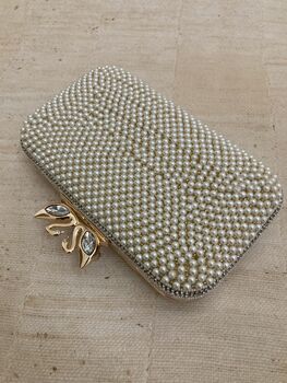 Pearl White Rectangular Handcrafted Clutch, 2 of 5