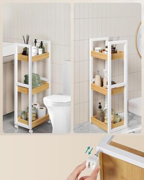 Three Tier Small Shelf Bamboo Bathroom Trolley Storage, 7 of 12