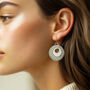 Cream And Green Stripey Circular Earrings, thumbnail 2 of 6