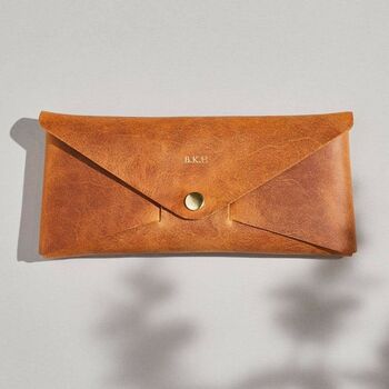 Personalised Tan Brown Leather Envelope Purse, 3 of 4