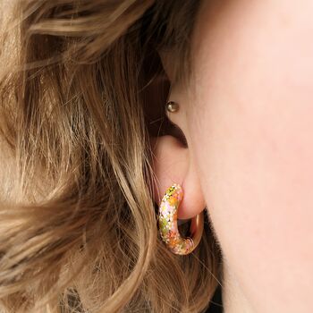 Wildflower Botanical Orange Pink And Gold Hoop Earrings, 5 of 5