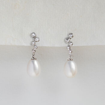 Sterling Silver Crystal Pearl Drop Earrings, 5 of 10