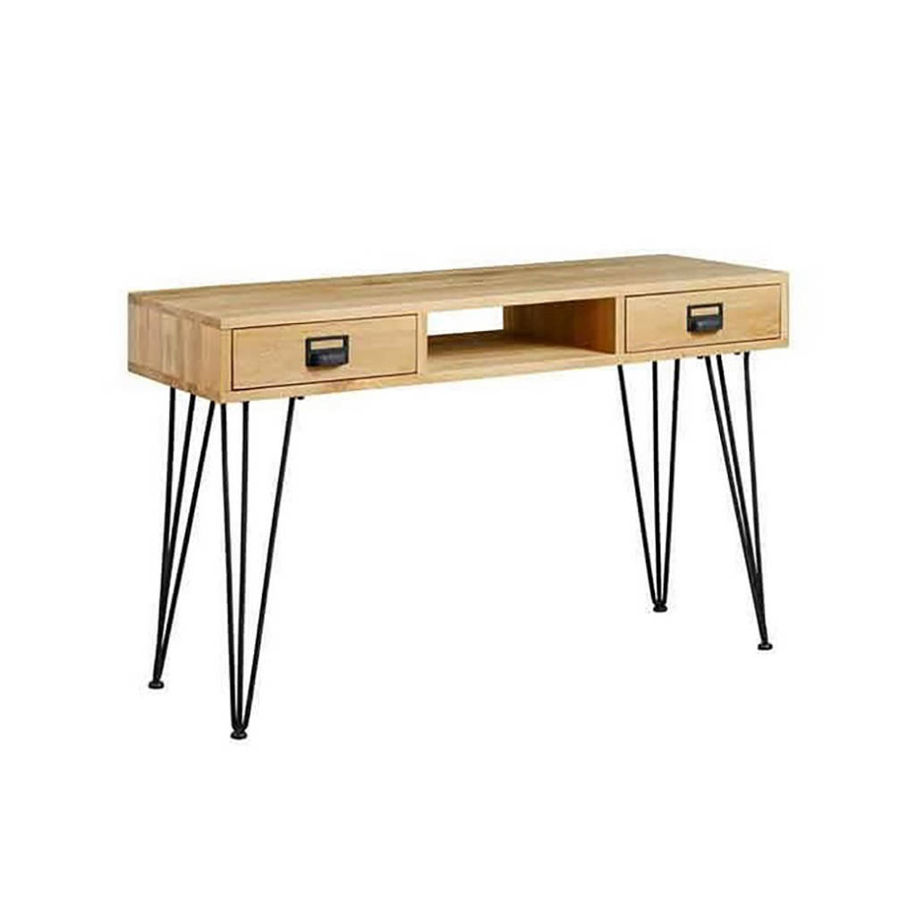 Oak Wood Console Table With Iron Hairpin Legs By I Love Retro