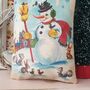 Vintage Christmas Snowman Illustration Fabric Pillow, thumbnail 2 of 6