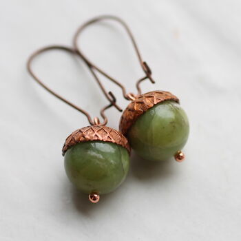 Olive Green Acorn Earrings, 2 of 5