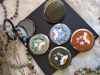 Linen Compact Mirror With Hand Embroidered Flower, 5 of 5