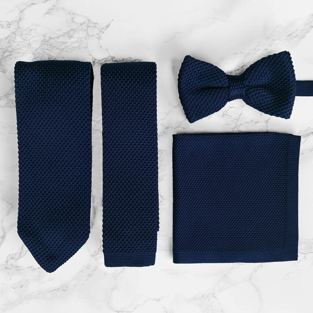 Handmade 100% Polyester Knitted Tie In Navy Blue, 1 of 7