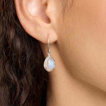 Handmade Natural Rainbow Moonstone Droplet Earrings, 2 of 8