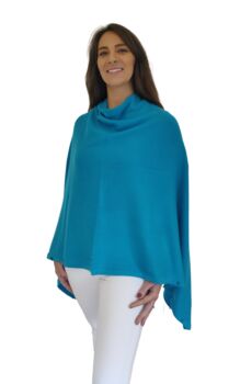 Peacock Blue 100% Cashmere Button Poncho Gift Boxed, 3 of 10