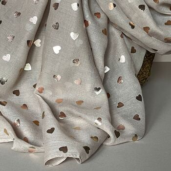 Rose Gold Hearts Scarf In Beige, 3 of 3