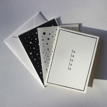 Monochrome Pack Of Six Hand Printed Christmas Cards, 4 of 6