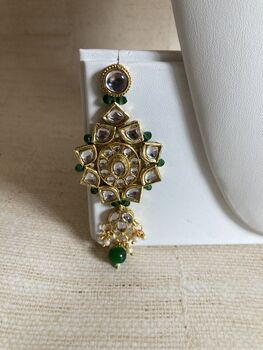 Indian Gold Plated Kundan And Pearl Emerald Green Set, 8 of 8