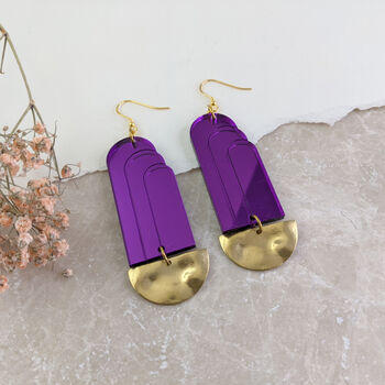 Art Deco Purple Fountain Brass Earrings, 5 of 6
