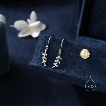 Olive Leaf Dangle Earrings In Sterling Silver, 3 of 9