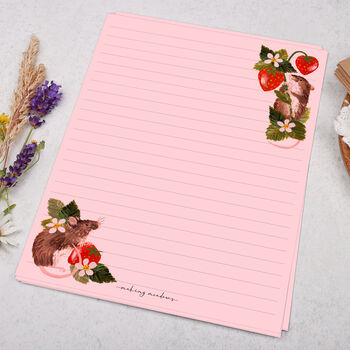 A5 Pink Letter Writing Paper With Mice And Strawberries, 3 of 4