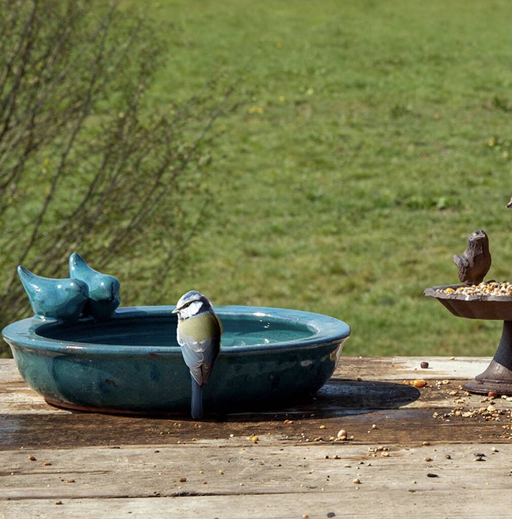 Ceramic Oval Bird Bath/ Feeder, 1 of 4