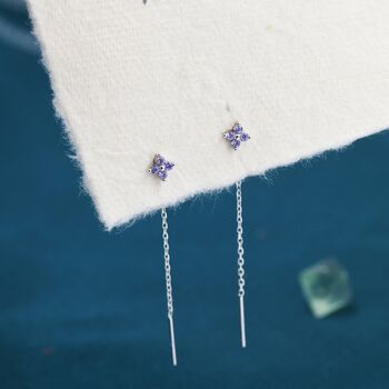 Sterling Silver Purple Hydrangea Flower Cz Threader Earrings, 5 of 11