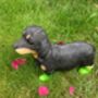 Dachshund Garden Ornament With Green Boots Sausage Dog, thumbnail 8 of 9