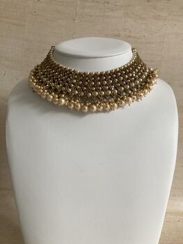 Indian Antique Gold Plated Pearl Choker Set, 3 of 8