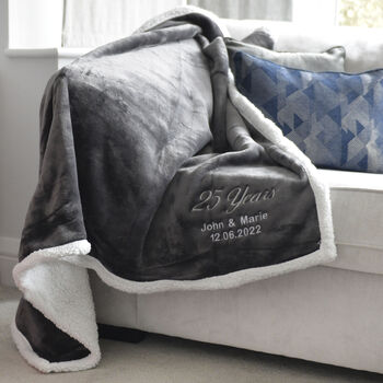 Personalised Silver Wedding Anniversary Charcoal Throw, 4 of 5