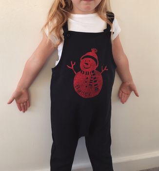 Personalised Snowman Christmas Dungarees, 2 of 6